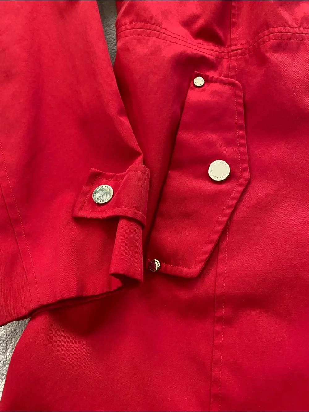 Michael Kors Hooded Rain Jacket Trench Coat Medium Red w/ Gold Hardware